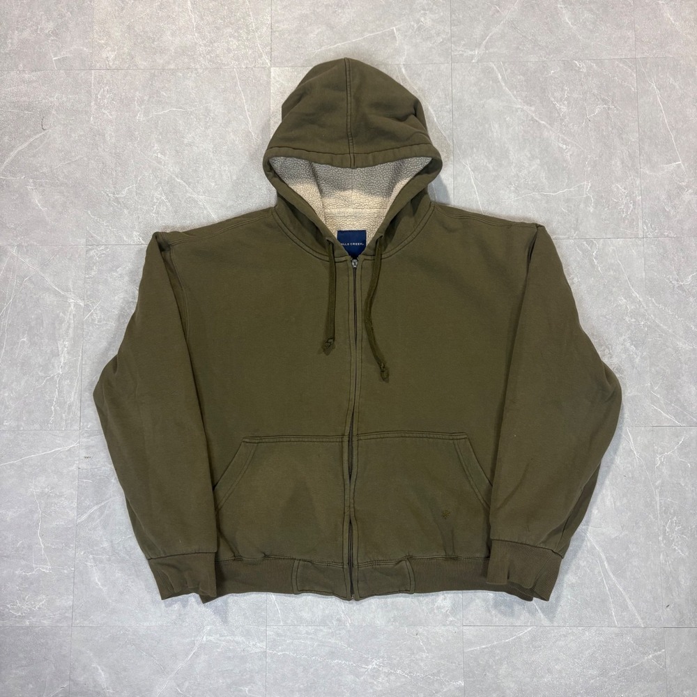 Falls Creek Mens Olive Green Sherpa Lined Full Zip Hoodie Sweatshirt Large